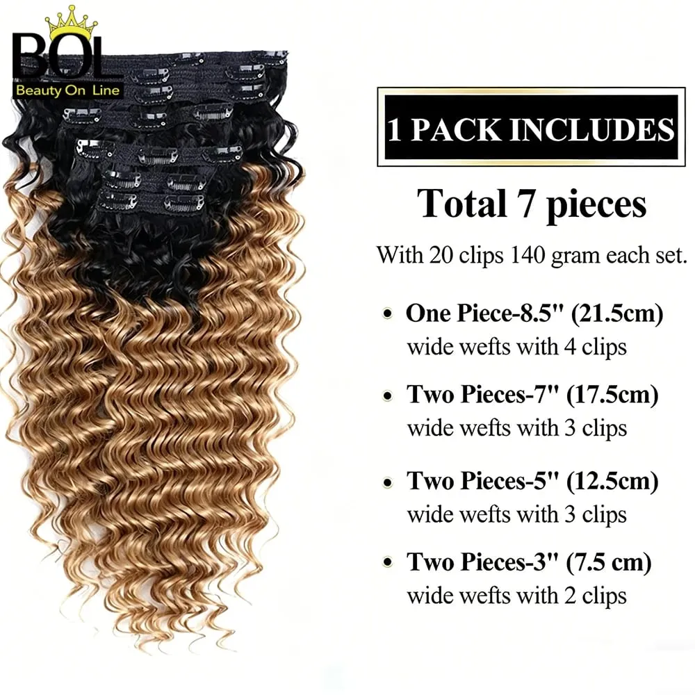 Clip sintetica a onda profonda da 24 pollici nelle estensioni dei capelli 7 pezzi / set 140g capelli finti testa piena parrucchino clip ricci capelli per le donne