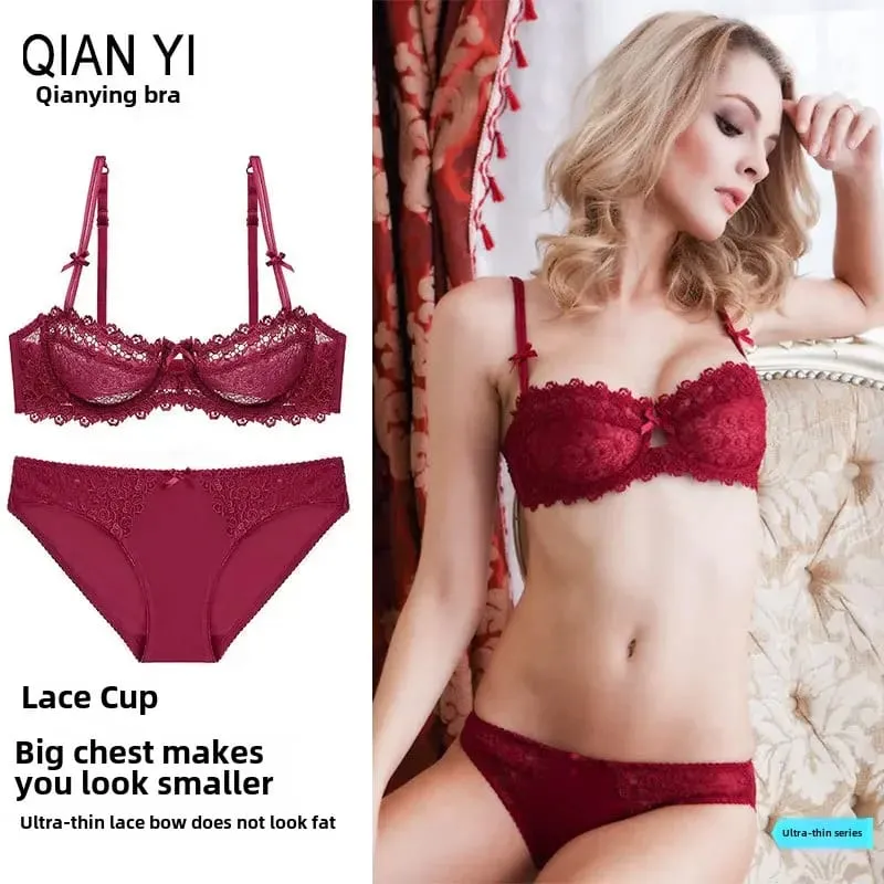 Amazon New Sexyredlace Bra Suit Summer Slimming Bras Thin Gathered Style Lingerie Other Materials Versatile Color Options