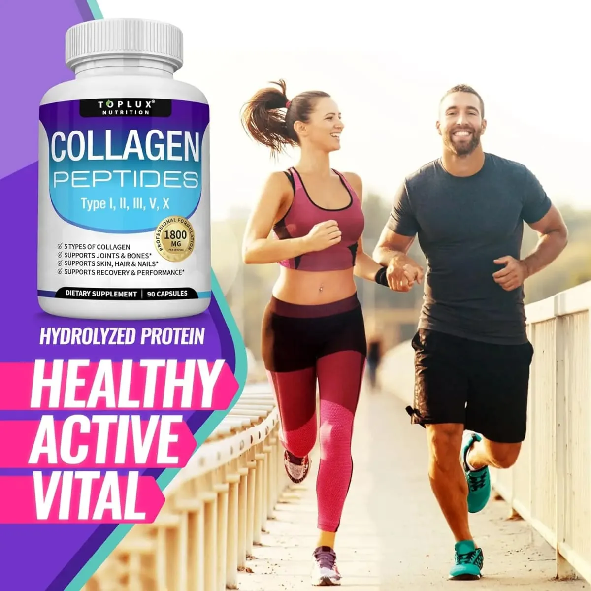 Multi kollagén peptid kapszula 1800 mg - hidrolizált fehérje kollagén komplex tabletták, amelyek elősegítik a bőr és a haj ízületeit férfiaknak, nőknek — image 6