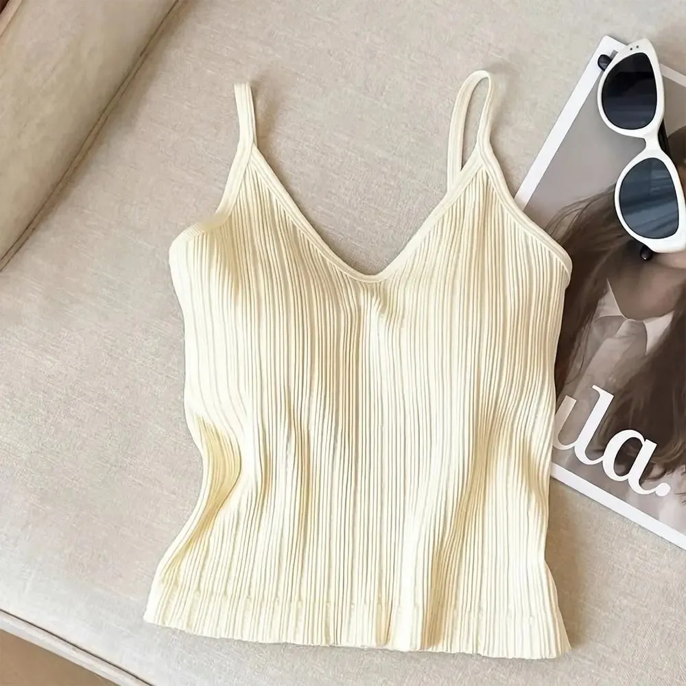 New V-neck Camisole Top Sleeveless Inside Wear Halter Undershirt One-piece Cup French Style Lingerie Summer — image 5