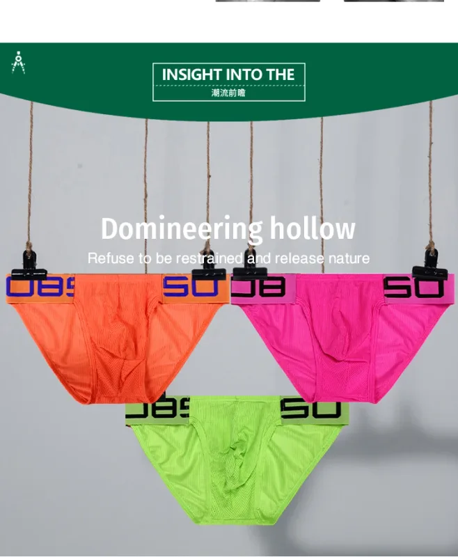 Cuecas masculinas de mistura de nylon, cuecas respiráveis com letras de chifre em relevo, cintura elástica larga, cor fluorescente, roupa íntima sexy — image 11