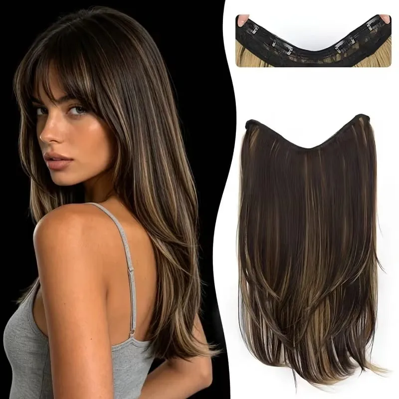 22Inch Synthetic V-Shaped Long Layered Straight Hair Extensions Invisible Increase Volume Fashion Lazy Hairstyle for Women