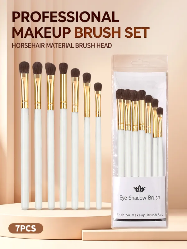 7Pcs Professional Eye Shadow Brush Set Horse Hair Eyeshadow Makeup Brushes Kit For Eye Blending Shading Cosmetic Makeup Tools