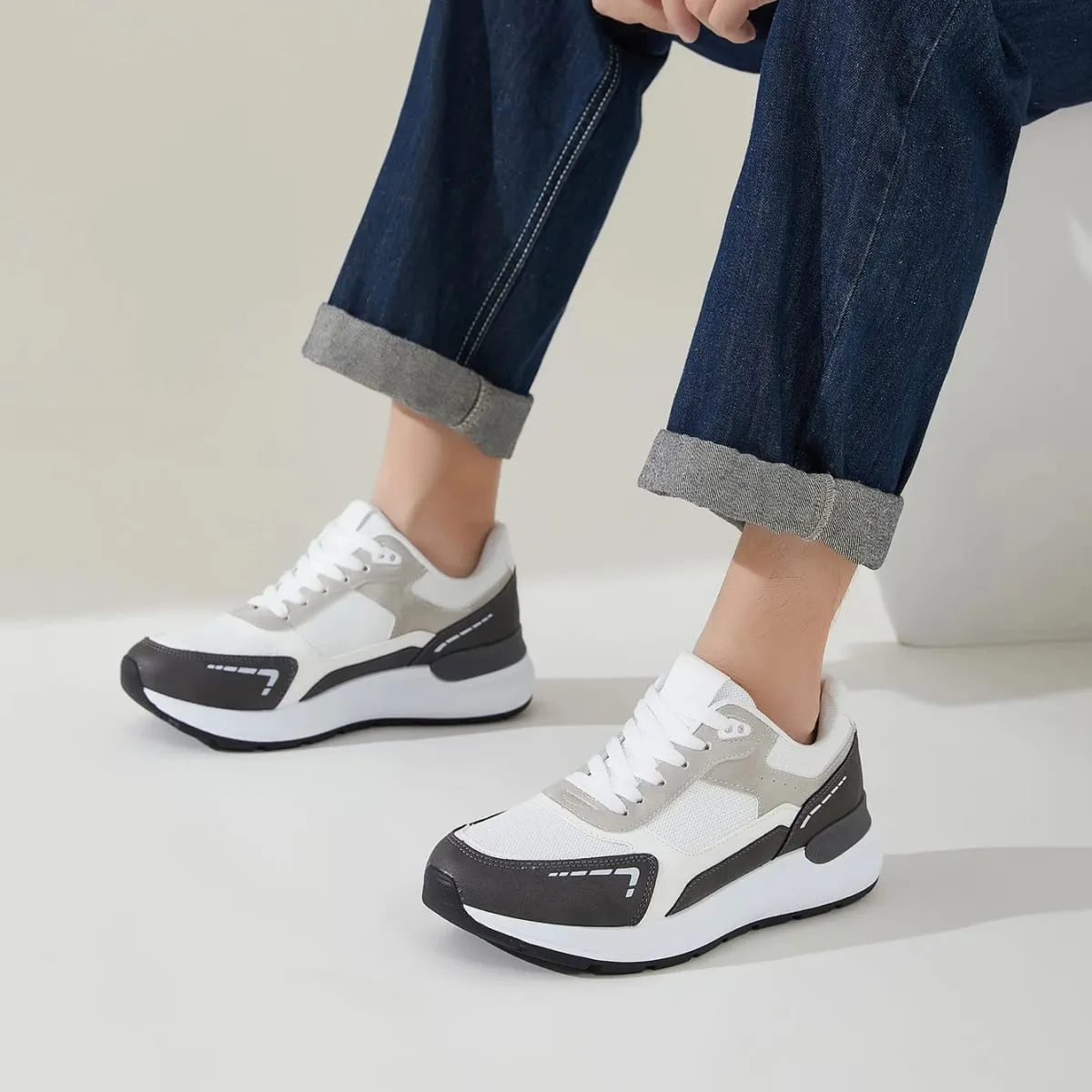 Desai Men's 2026 Autumn Retro Running PU Leather Mesh Sneakers Comfort Lace-up For Daily Commute Outdoor Casual Sneakers Wear — image 6