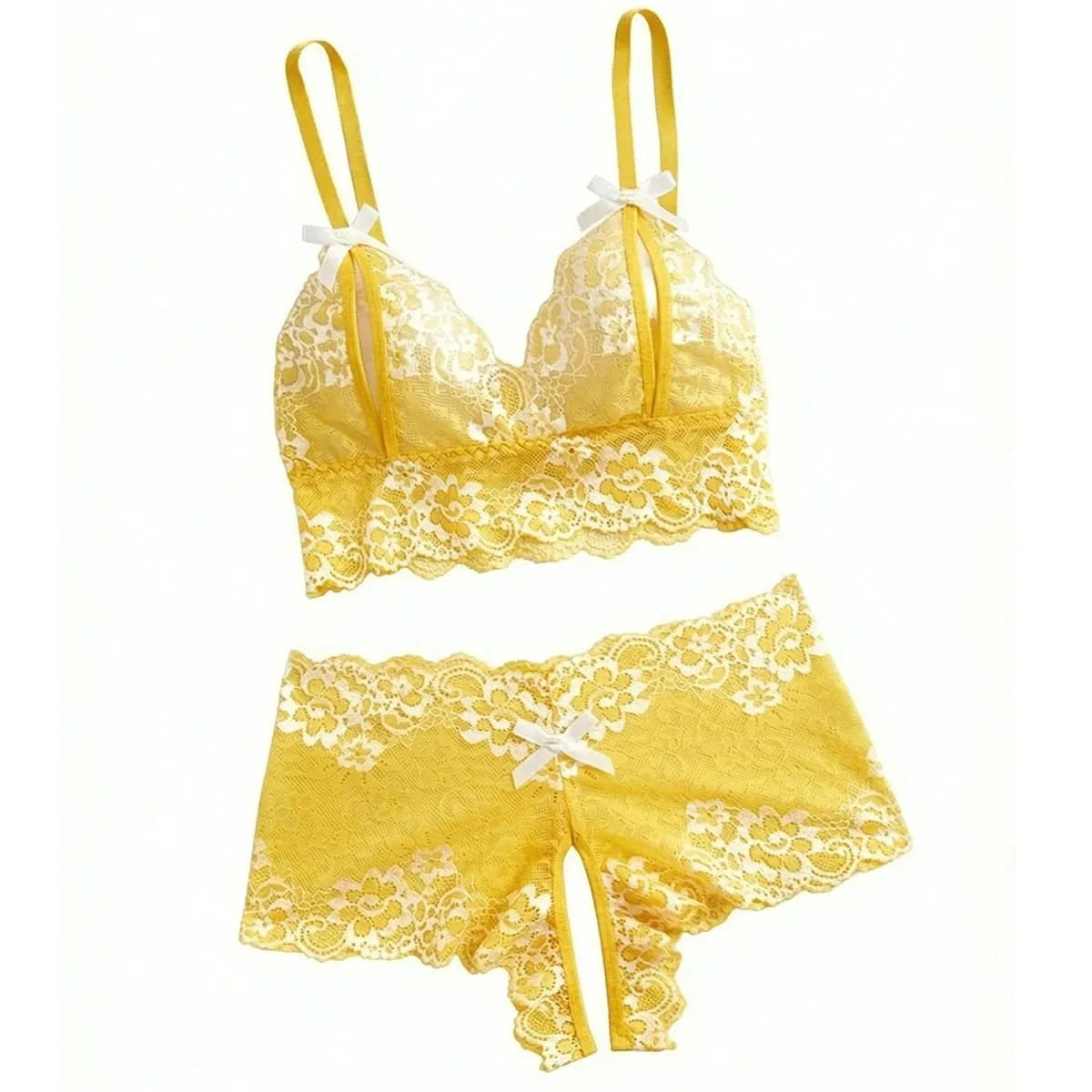 Sexy Lingerie Set Women Lace Bra And Panty See Through Floral Embroidery Bralette Transparent Erotic Underwear Bow Nightwear — image 2