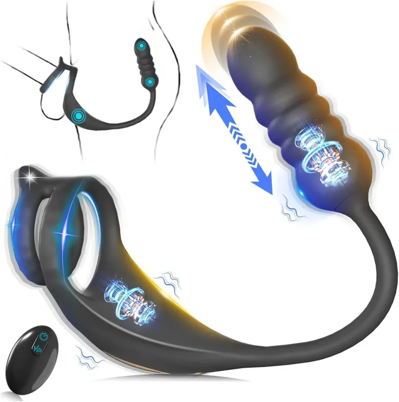 Anneau de poussée mâle vibrateur retarder l'éjaculation anneau de pénis pour homme masseur de Prostate vibrant Anal godemichet Anal jouets sexuels pour adultes