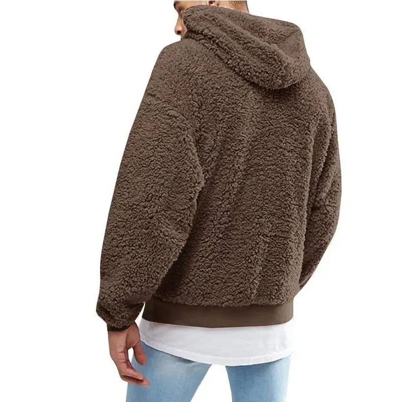 2026 Autumn Winter Men's Tops Plush Hooded Sweater Fashion Solid Warm Hoodies Y2K Streetwear in Hooded Sweatshirts Mens Clothes — image 3