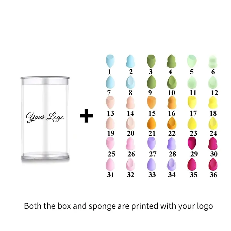 25pcs Custom Logo Beauty Color Cosmetic Blender with box Customize Make Up Private Label Latex Free Clear Box Makeup Sponge