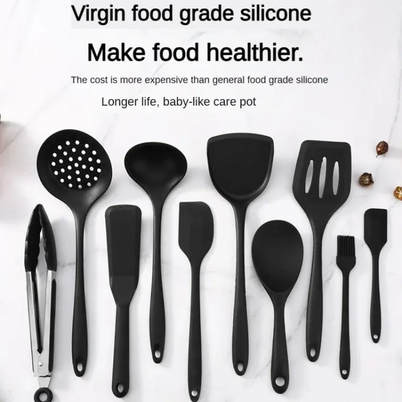 1/10PCS Food-Grade Silicone Kitchen Tools Set Heat-Resistant Slotted Spoon for Non-Stick Cookware & Hot Pot Multi-Use Strainer — image 6