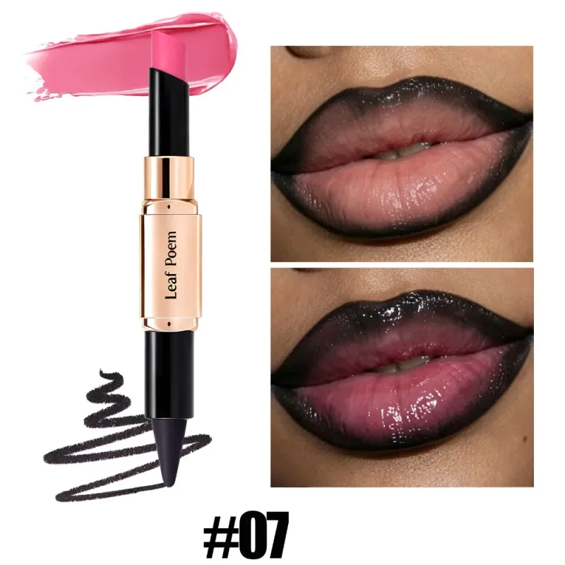 Dual-Ended 2-in-1 Lip Liner Lipstick Waterproof Matte & Satin Finish Slanted Tip Moisturizing Lip Pencil Long Lasting