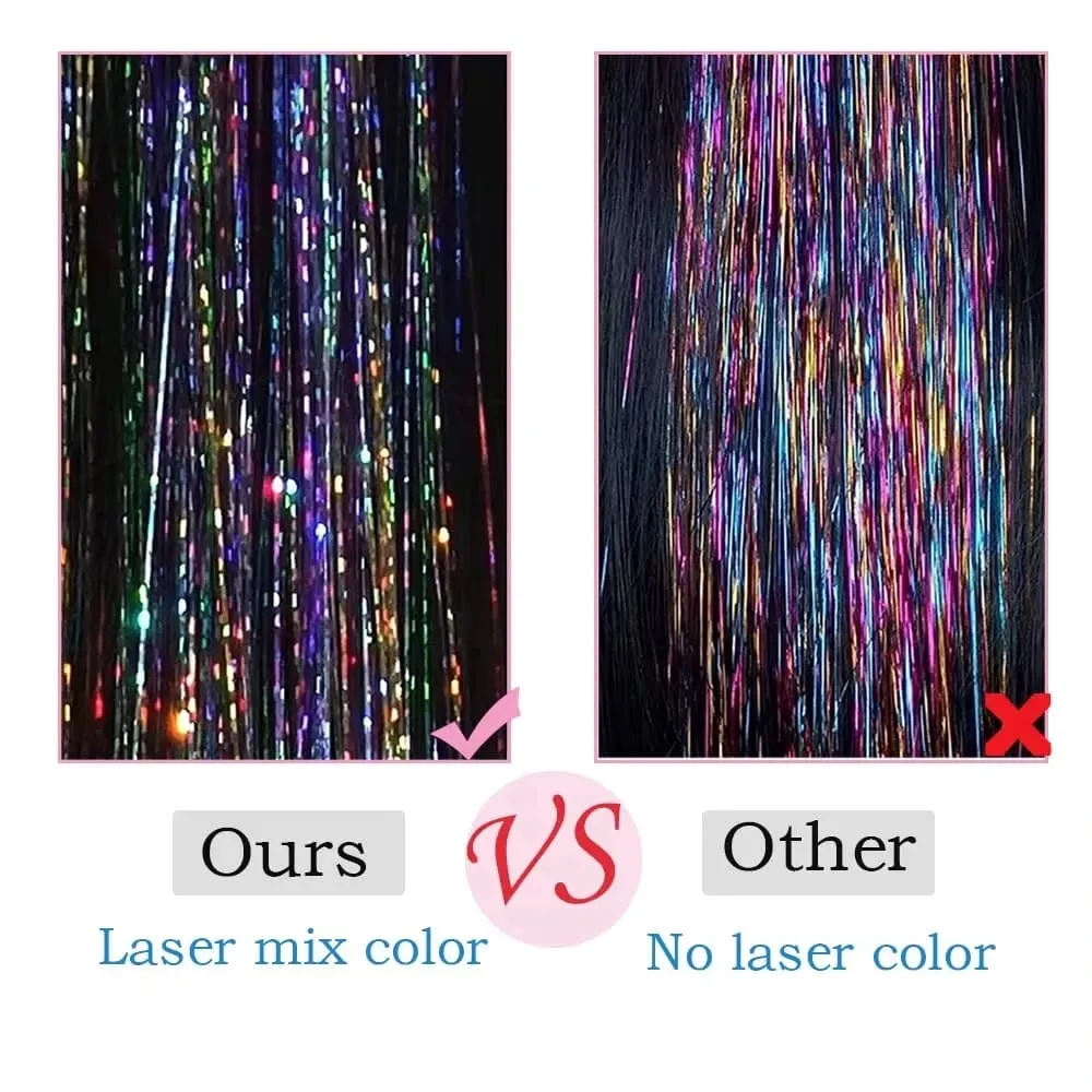 Sparkle Shiny synthetic Hair Tinsel Hair Extensions Dazzles Women Hippie for Braiding Headdress Hair Braiding Tools Long 120cm — image 5