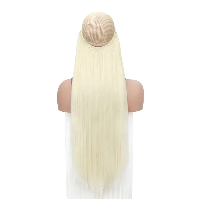 22Inch Synthetic Long Straight Fish Line Hair Extension Invisible Wire Halo Hairpiece Heat Resistant Fiber Hair for Women