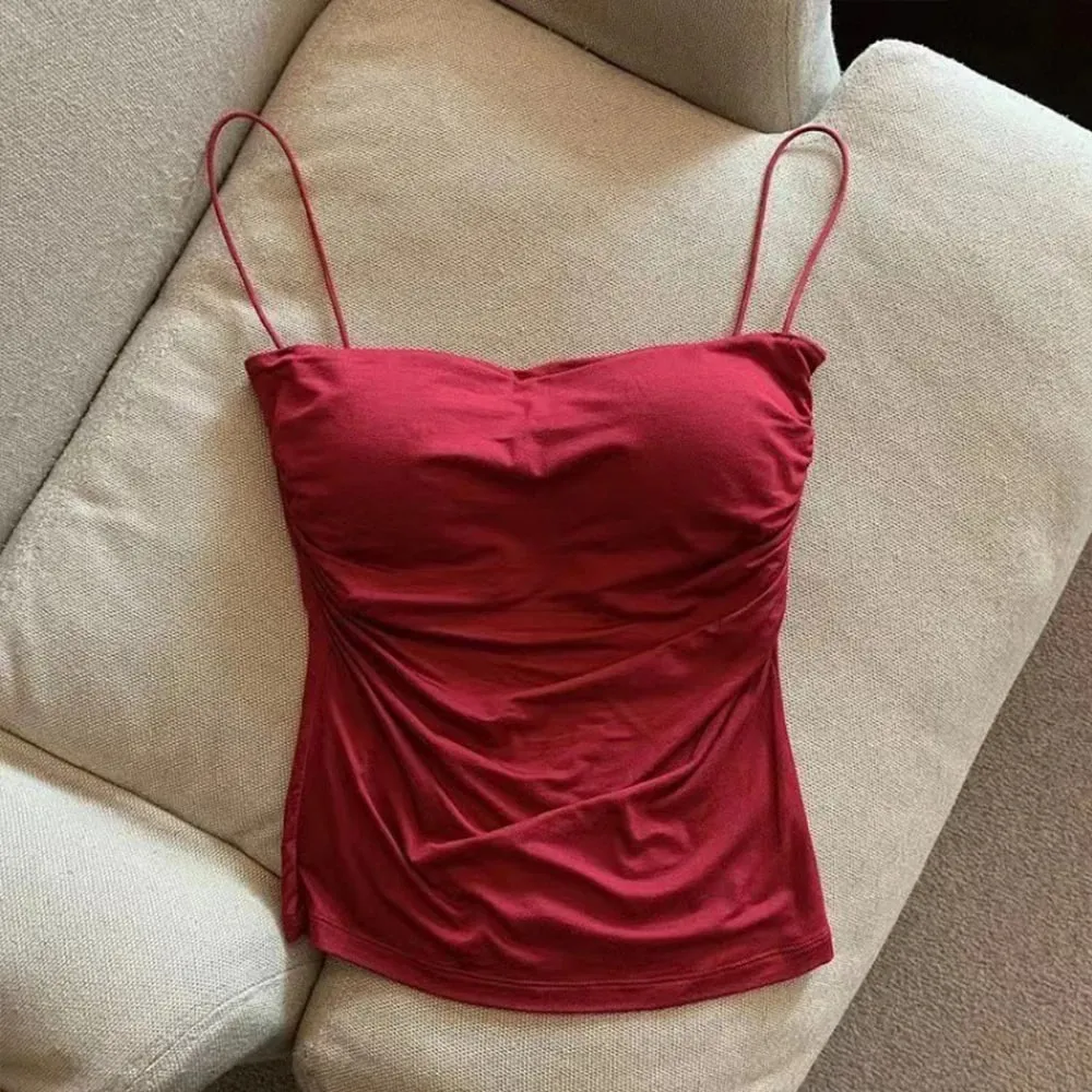 Summer Korean Women Spaghetti Strap Crop Top With Bra Bodycon Sleeveless Cami Tube Top Basic Camisoles Y2K Sexy Tank Tops — image 11