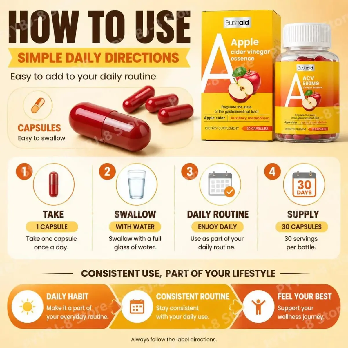 30 Capsules Apple Cider Vinegar with L-Carnitine Energy Maintenance Green Tea Extract (85% Catechins) for Health Support