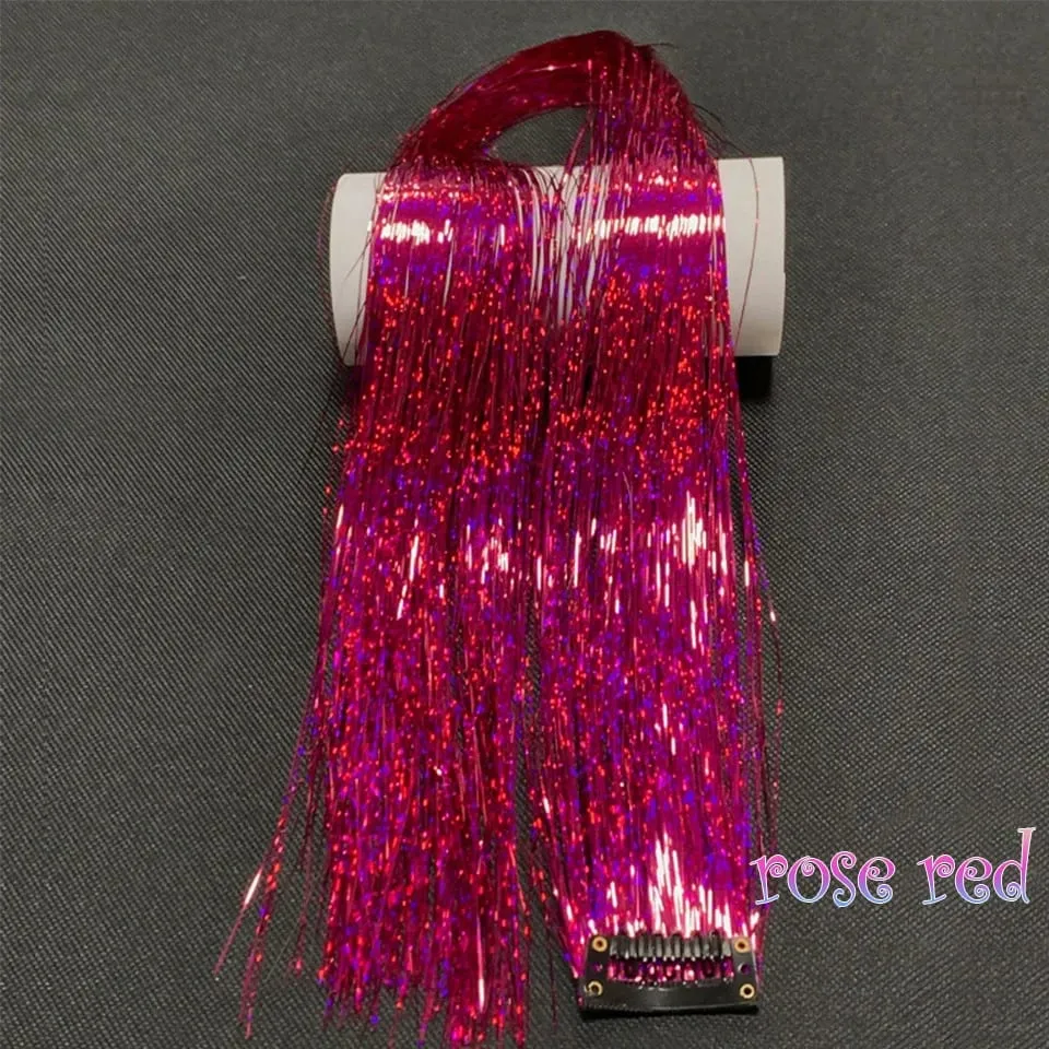 Long Straight Hair Tinsel Glitter Shiny Sparkly Synthetic Color Fresh Laser Clip in Hair Extensions Women Party Hair Accessori — image 15