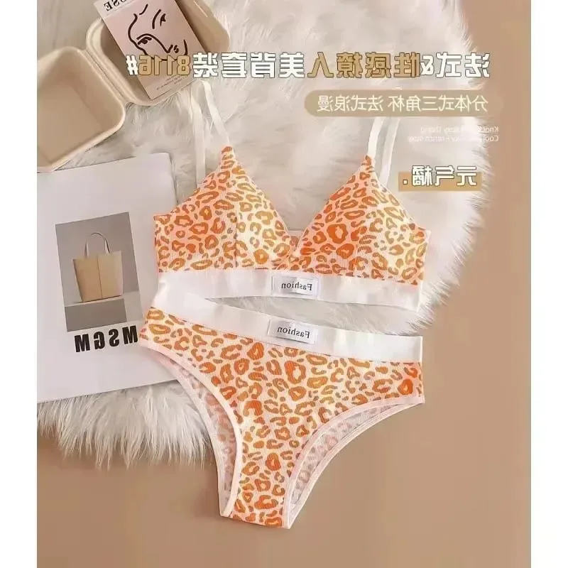 1/3Pcs Seamless Bra Set Low Waist Panties Leopard Bralette Sexy Lingerie Set Vneck Sport Brassiere Female Cotton Underwear