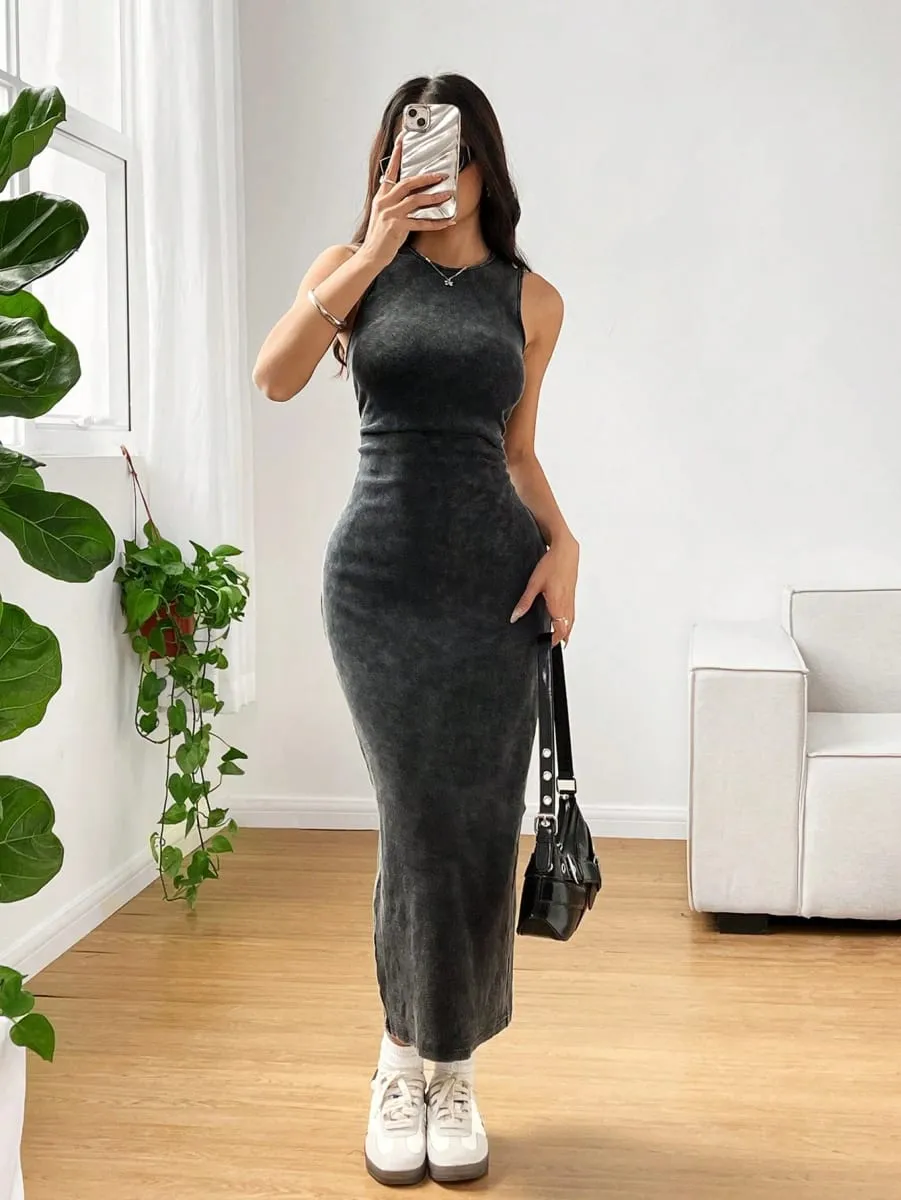 Women's Summer Round Neck Pleated Bodycon Casual Cami Dress Holiday Outfits Summer Dresses for Women — image 4