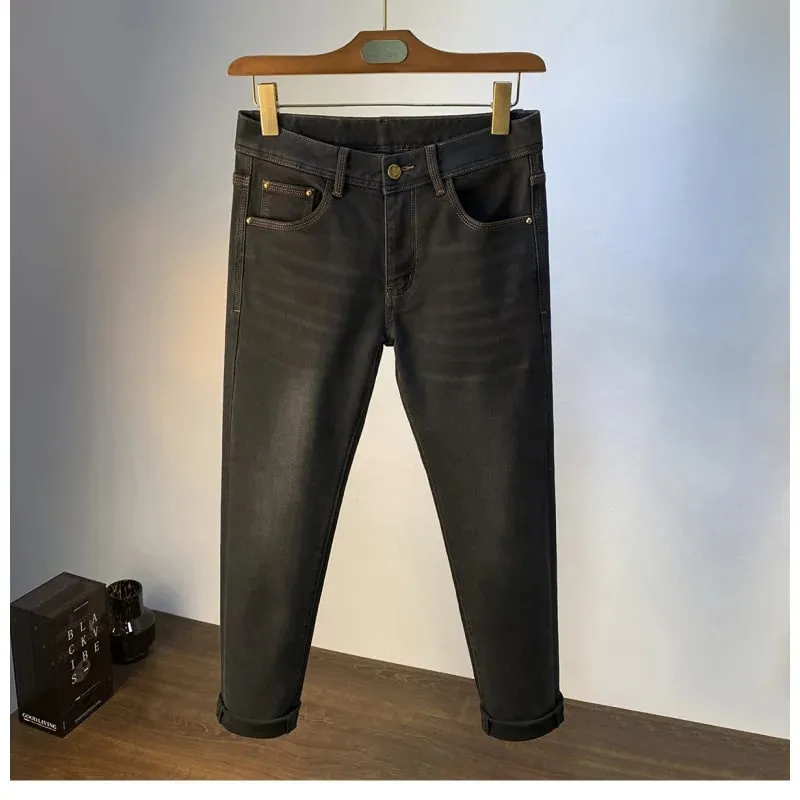 Light luxury high-end fashionable jeans for men in autumn 2025 thick and trendy casual slim fit elastic denim small leg pants — image 5