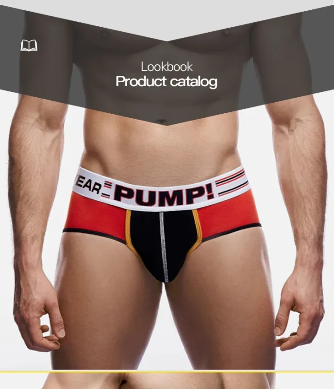 Men's Cotton Color Block Briefs, Pump! Logo Wide Waistband Low Rise Sexy 3D Convex Pouch Underwear — image 18