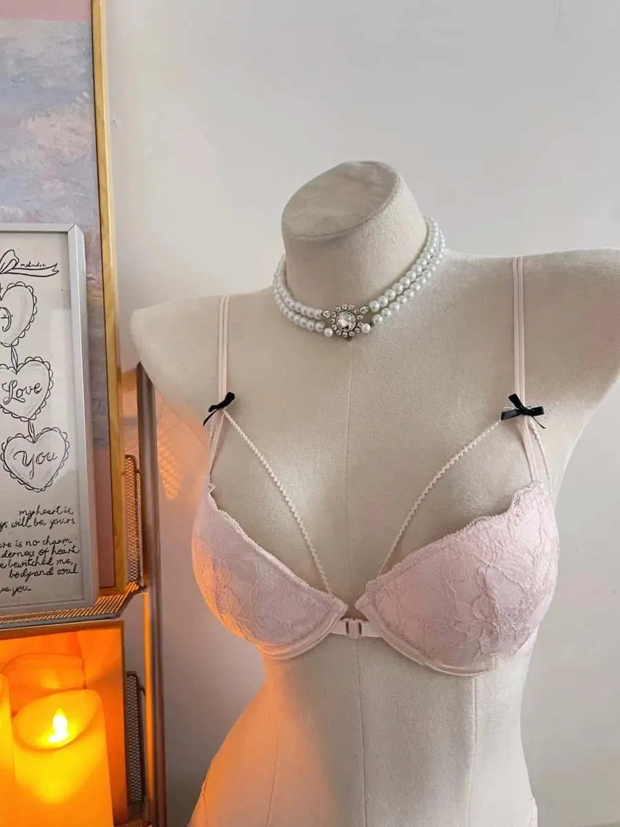 Minimal Coquette Lace Front Clasp Bra & Set Wirefree Thin Straps Beauty Back Side Wrap Support Small Bust Curvy Light Intimates — image 12