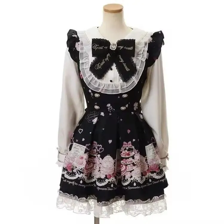 Japanese Style Lolita 2 Piece Set Y2k Mini Skirt Woman Harajuku Sweet Kawaii Print Dress Tops Korean Fashion Elegant Dress — image 2