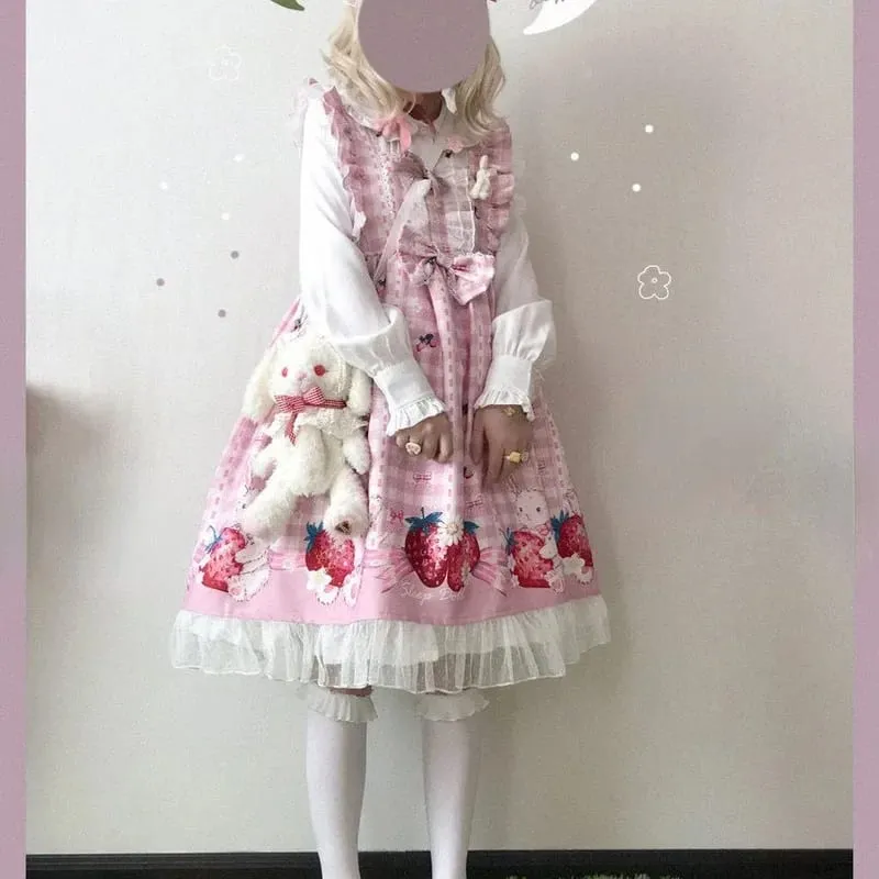 Gaun Lolita Jepang Gaun Jsk Kelinci Stroberi Anak Perempuan Gaun Cosplay 2026 Lucu Tanpa Lengan Harajuku Wanita — image 4