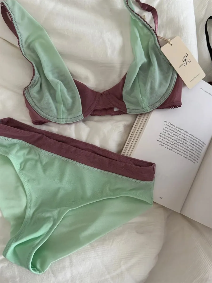 Bra mesh comfortable lingerie with underpants suit small fresh underwear up support large breasts show small bra set — image 3