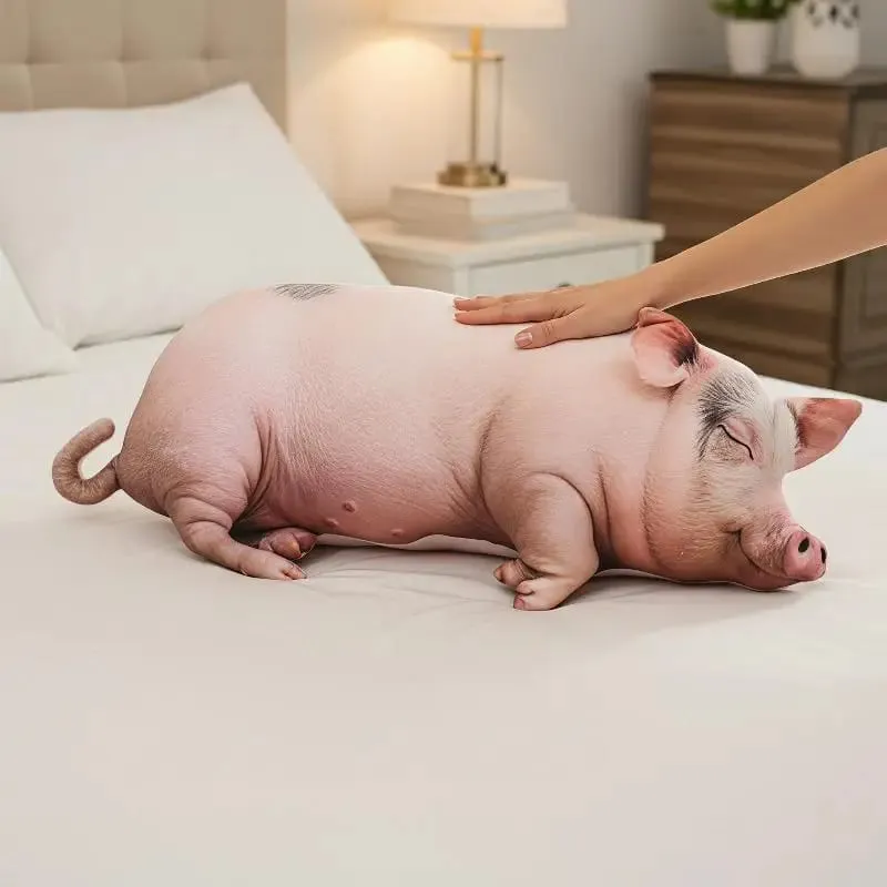 Durable Realistic Sleeping Pig Plush Toy Fluffy Cotton Stuffed Throw Pillow for Car Couch Home Decor Kids Gift