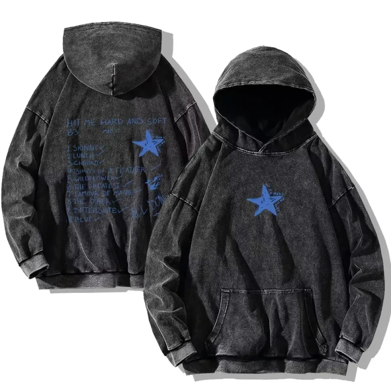 Hit Me Hard and Soft Washed Hoodies Vintaj Cotton Hooded Pullover Lelaki Wanita Longgar Kasual Gothic Sweatshirt Y2K Coat Unisex