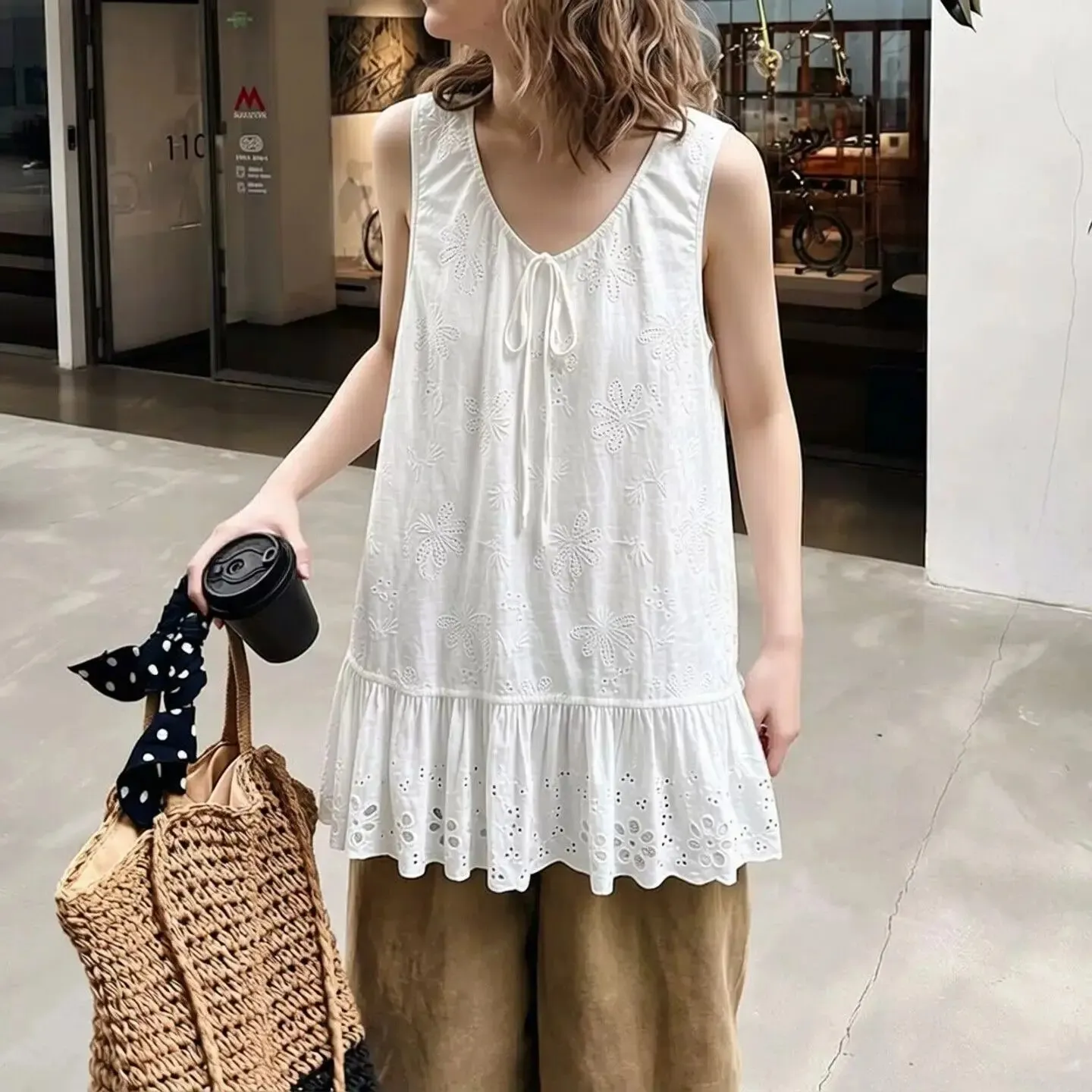 Áo Lười Lười Phong Cách Chắc Chắn Đơn Giản Áo Vest Top Mùa Hè Mới Mỏng Tất Cả Trận Đấu Giản Dị Áo Sơ Mi Thời Trang Hàn Quốc Nữ quần Áo — image 7