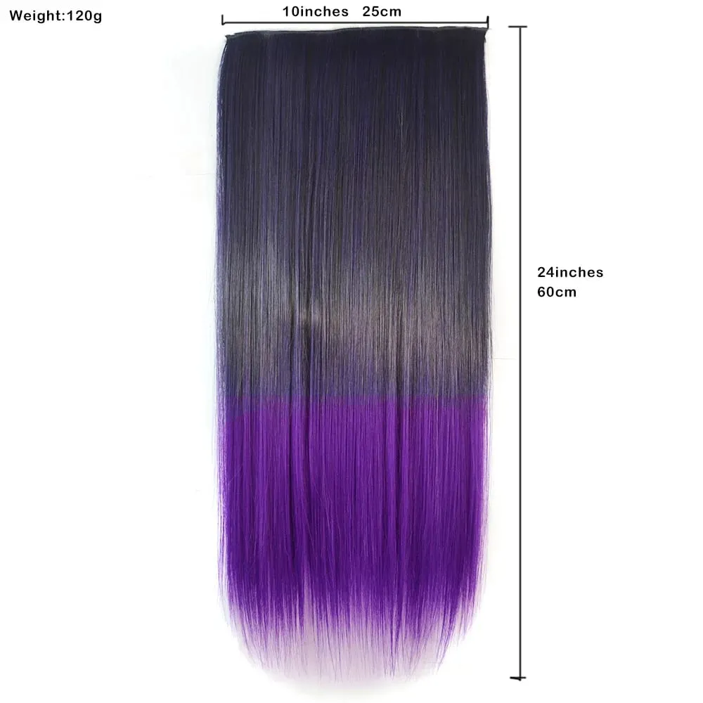 Zolin Straight Hair Clip In Hair Extension Rainbow Colorful Ombre Color One Piece With 5Clips Synthetic Cosplay Hairpieces — image 4