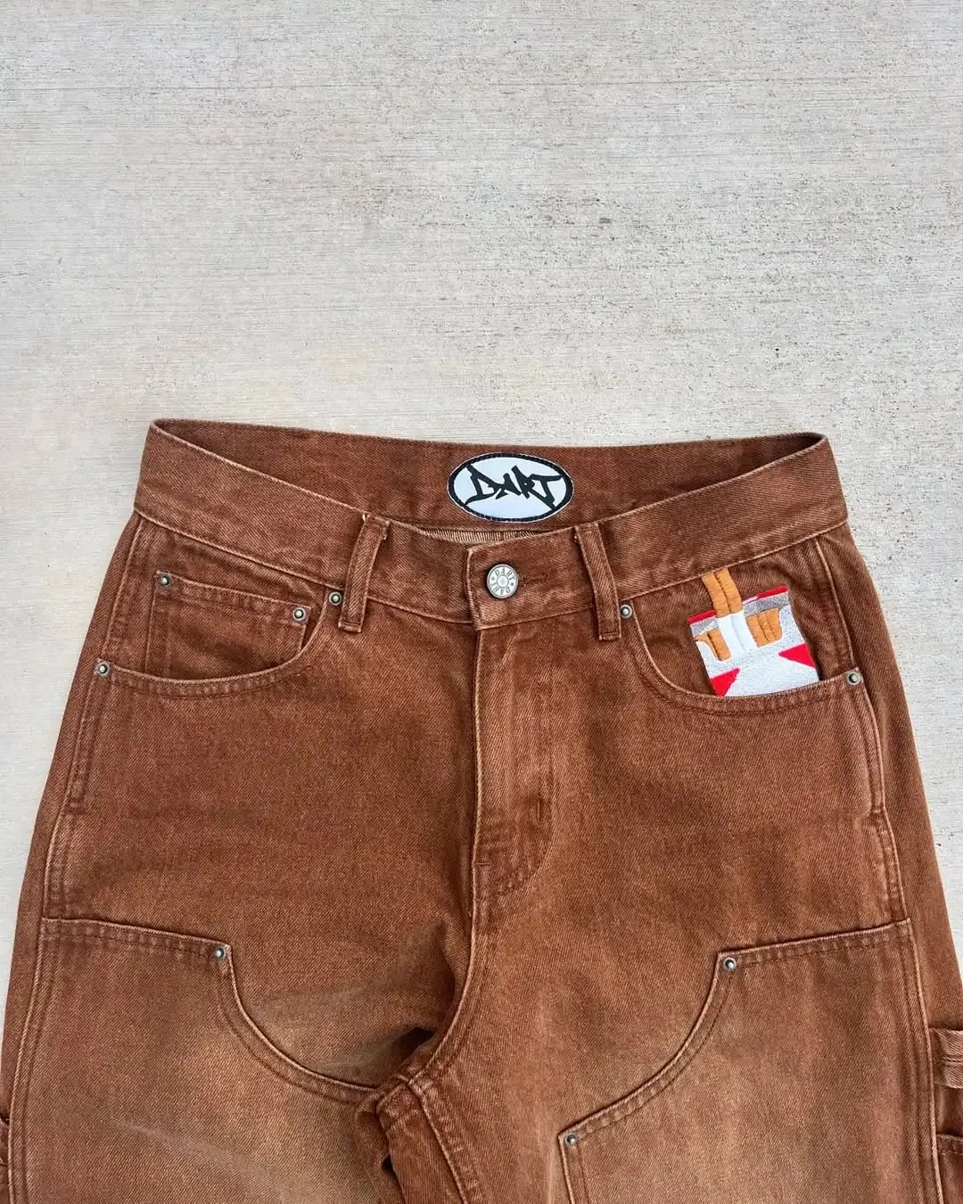 Mens Streetwear Brown Washed Denim Carpenter Pants Cigarette Pattern Pocket Loose High Waist Wide Leg Casual Jeans Daily Wear — image 6