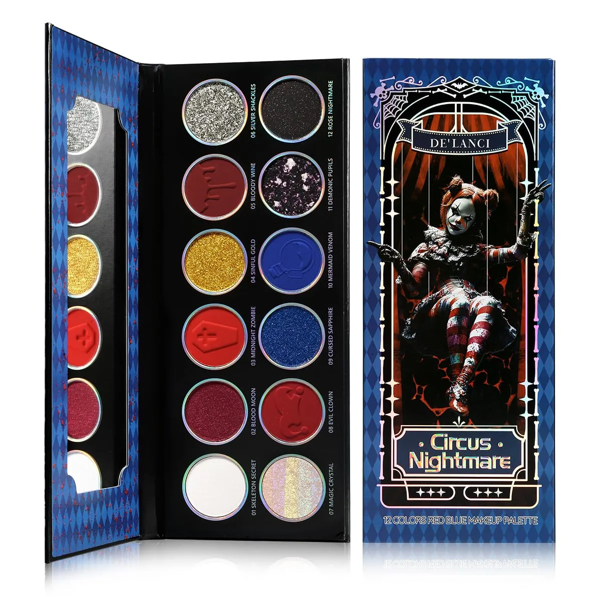 Eyeshadow Palette 12 Colors Chameleon Metallic Silver Shimmer Black Goth Clown Halloween Long Wear Vegan Eye Makeup 17g — image 1