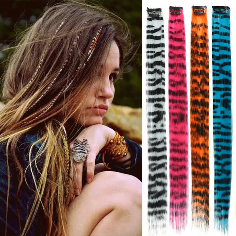 Synthetische Haarverlängerung, 45,7 cm lang, glatt, für Damen, Hochtemperatur-Clip-in-Haarverlängerung, Haarteil, Feder-Perücke, Blau, Rose, bunt