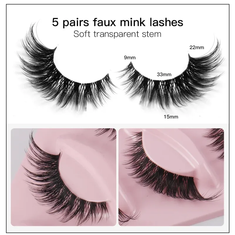 5 Pairs Cat Eye False Eyelashes Faux Mink Natural Long Manga Lashes Winged Elongated Outer Corner Fake Eyelashes Daily Makeup — image 2