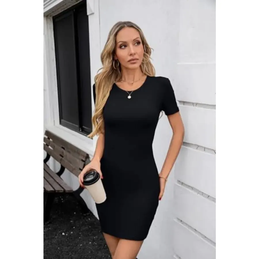 Womens Summer Tank Dress Crewneck Sleeveless Ribbed Knit Slim Fit Bodycon Mini Dresses