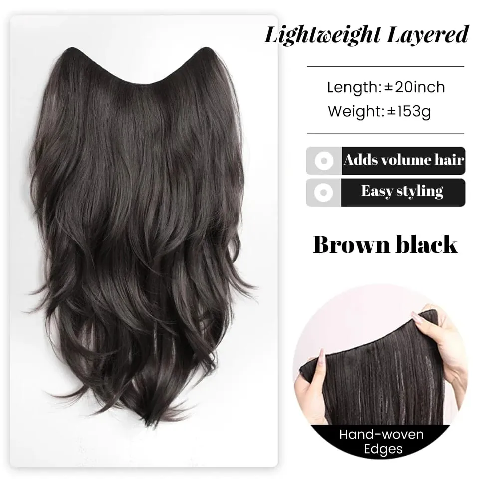 20Inch Synthetic Long Curly Wavy Layered U-Shaped Clip-in Hair Extension 4 Clip Heat Resistant Hairpiece for Women Daily Party — image 10
