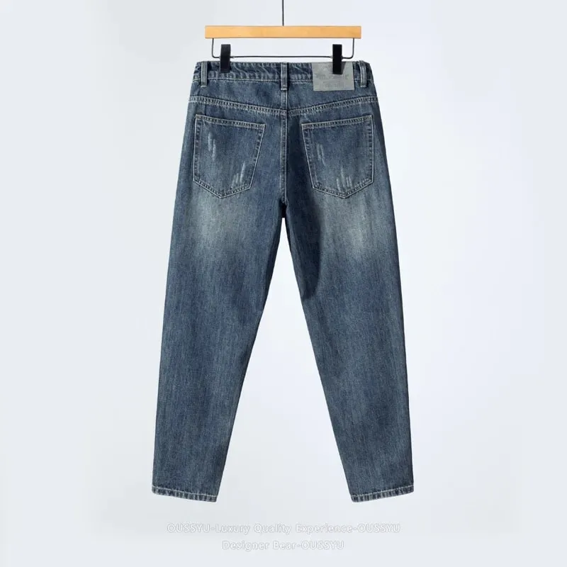 2026 Men's Spring Summer Ripped Hole Jeans Korean Style Straight Leg Casual Harem Denim Pants Distressed Washed Baggy Trousers — image 4