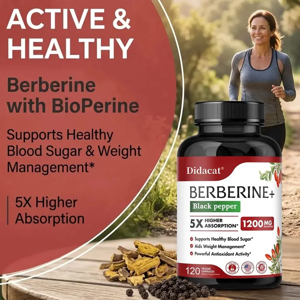 1200 mg Premium-Berberin-Ergänzungskapseln unterstützen das Immunsystem, Herz-Kreislauf, Herz und Magen-Darm-Wohlbefinden