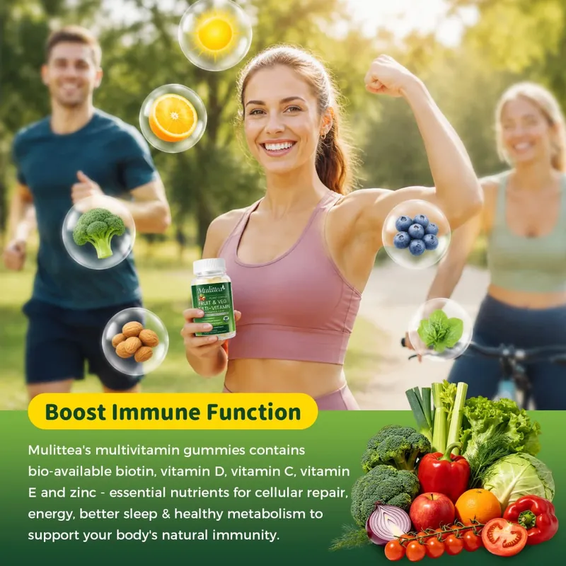 Mulittea Natural Gummies ผักและผลไม้ป้องกันอาการท้องผูกดีท็อกซ์ผลไม้ทุกวันช่วยย่อยอาหารวิตามินหลายชนิดเสริม — image 4