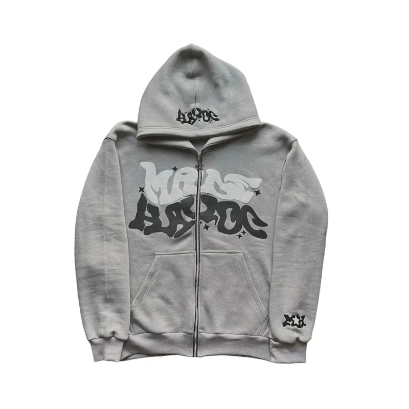 Zipper hooded sweatshirt with retro American letters suitable for men and women wearing Y2K jacket autumn/winter cardigan — image 7
