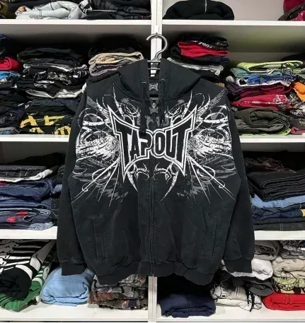 Mens Zip Up Hoodie Dark Blue Wings Print Unique Graphic Y2K Streetwear American Urban Pullover Youth Clothing Hooded Sweatshirt — image 8