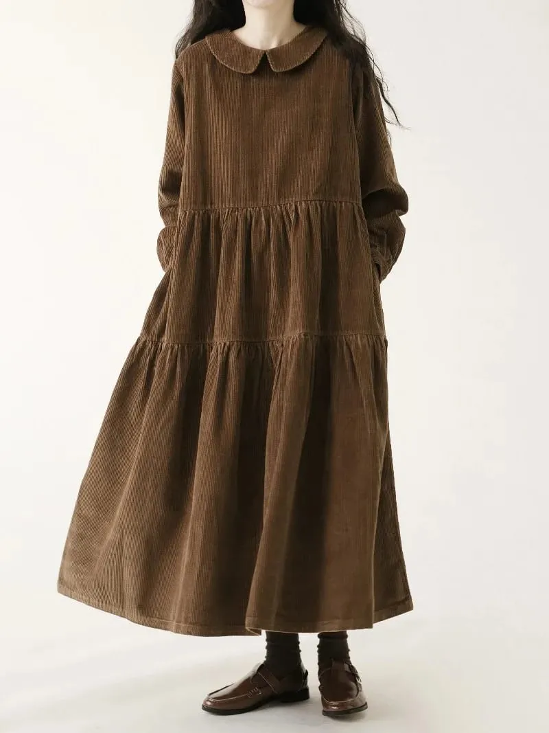 Autumn Winter Corduroy Dress Women Casual Dresses Fashion Female Vestidos Long Sleeve Vintage A-line Dress Women's Dresses — image 5