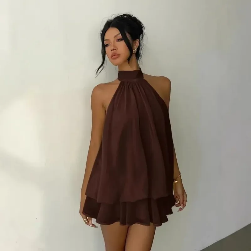 Women's Halter Neck Dress Sweet Backless Tie-Front Chiffon Sheer Mini Skirt Fashion Sexy Y2K Vintage Cute Party Birthday Dress — image 8