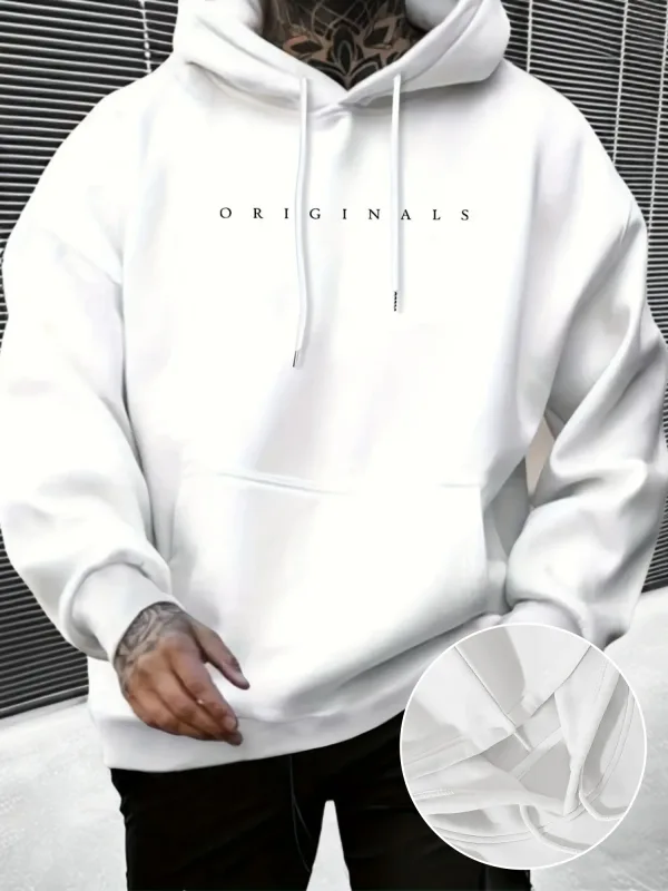 Men's autumn and winter casual fashion loose ORIGINALS letter printed long sleeved hooded sweatshirt warm pullover — image 6