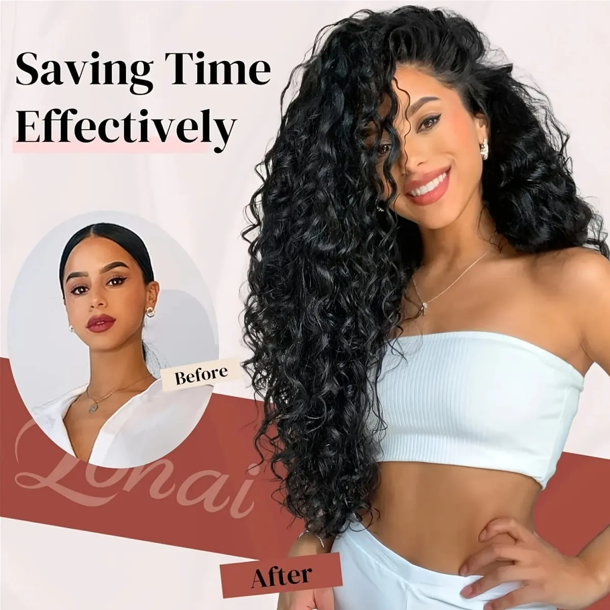 7pcs Clip In Curly Hair Extensions Suitable for Women - 50.8 cm Deep Wave Synthetic Hair with Clips Heat Resistant Fiber — image 6