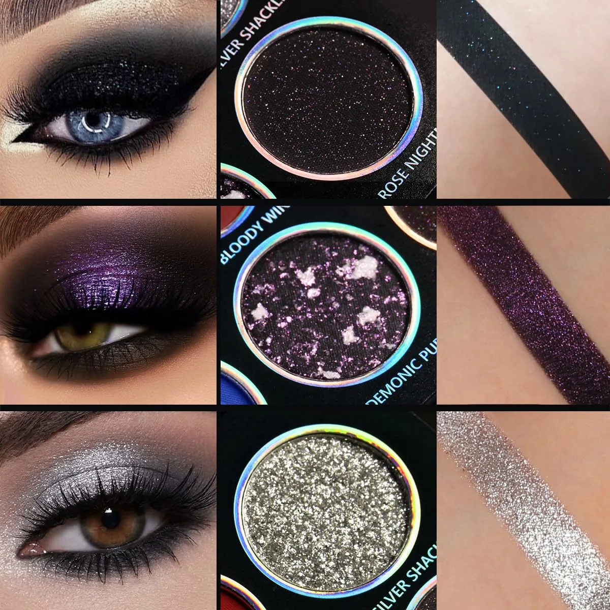 Eyeshadow Palette 12 Colors Chameleon Metallic Silver Shimmer Black Goth Clown Halloween Long Wear Vegan Eye Makeup 17g — image 4