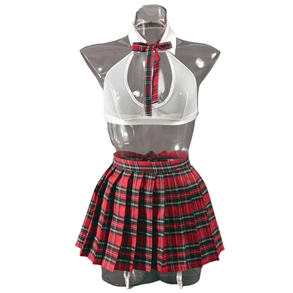 Female student lingerie set women's plaid skirt suspender bra 3-piece set role-playing game set — image 1