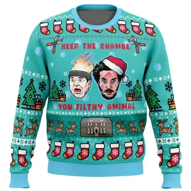 Home Alone Ugly Christmas Sweater Men Women Pullover Hot Sale Round Neck Long Sleeve Top Christmas Clothing 3D Funny Printed