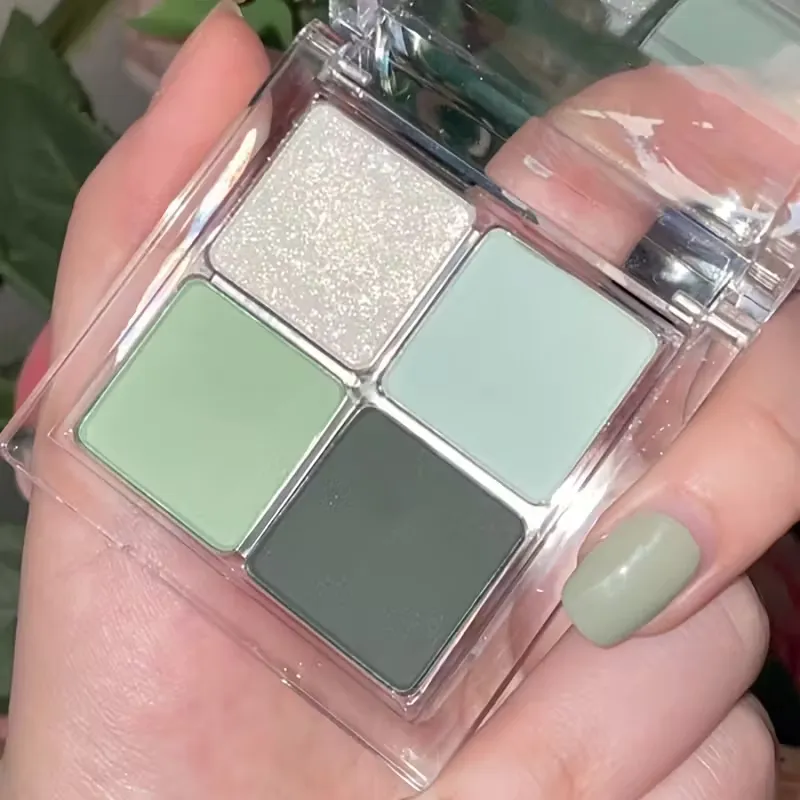 4-Color Green Eye Shadow Tray Low Saturation Palette Matte Korean Eye Makeup Pigment Eyeshadow Tray Lasting Eye Makeup Palette — image 2